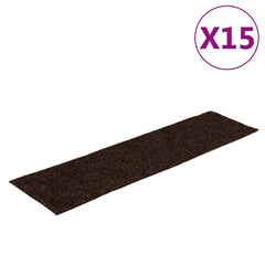 vidaXL Stair Mat | Set of 15 | Brown | Needle-punched fabric | 76 x 20 cm 2
