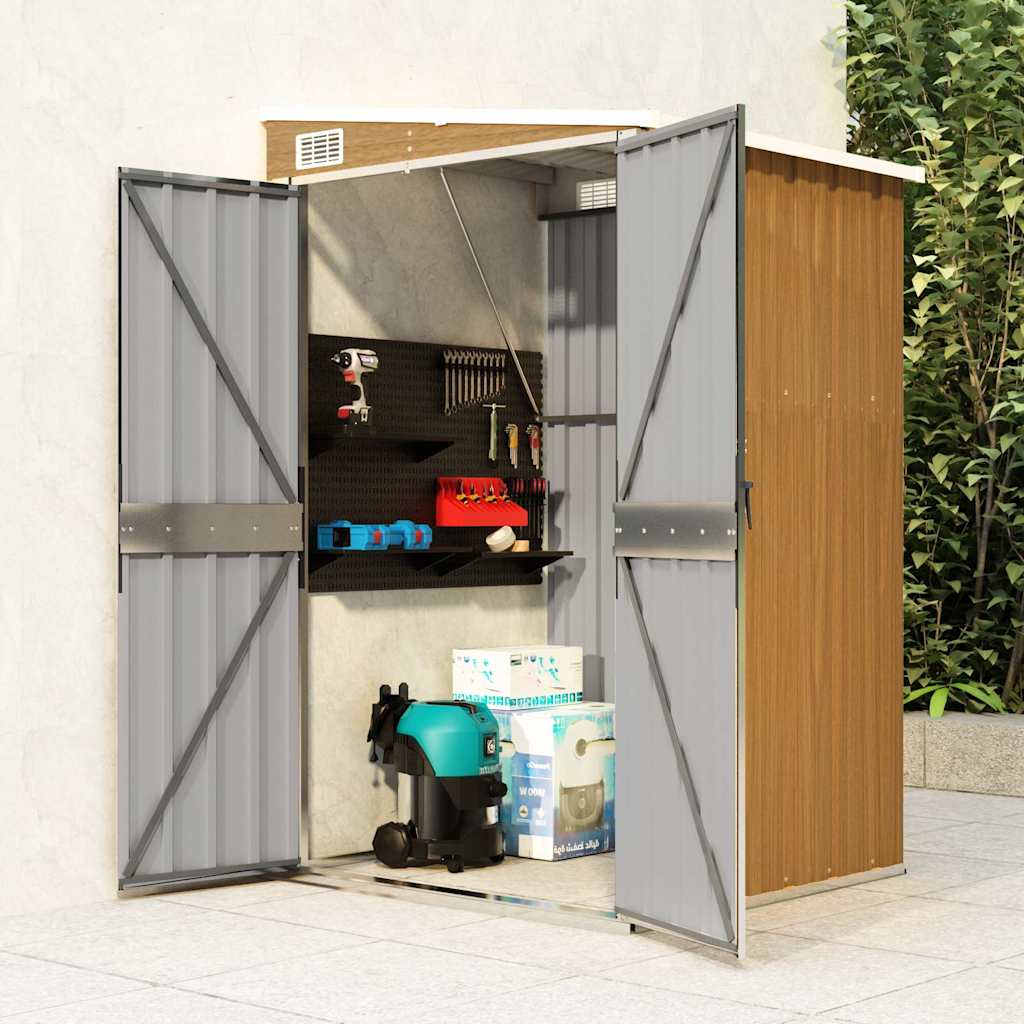 Wall-mounted Garden Shed Galvanised Steel Brown 118 x 100 x 178 cm