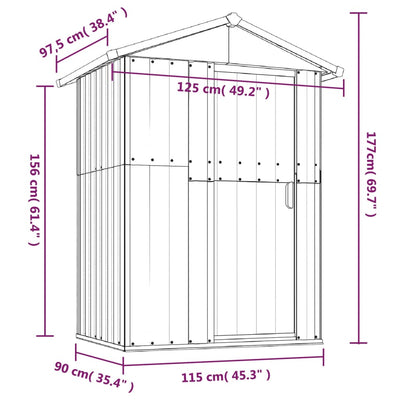 Garden Shed Brown 126x97.5x177 cm Galvanised Steel