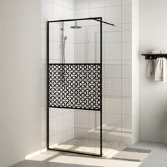 Walk-in Shower Wall Clear ESG Glass Black Pattern