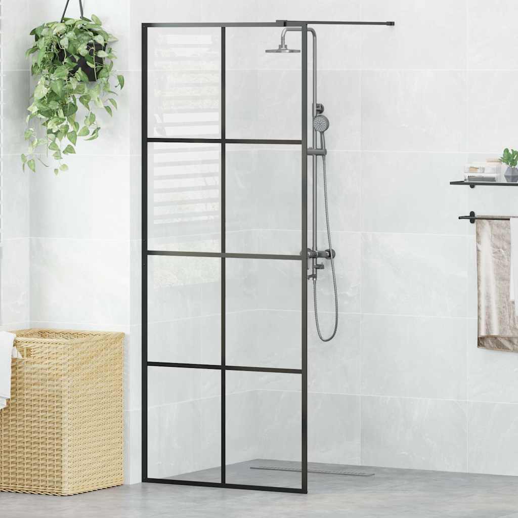 Walk-in Shower Wall Clear ESG Glass Transparent Black 80 x 195 cm