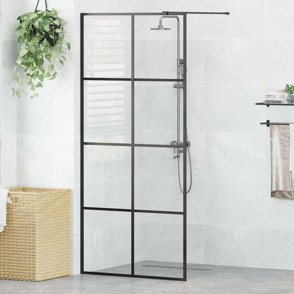 Walk-in Shower Wall Clear ESG Glass Transparent Black 90 x 195 cm