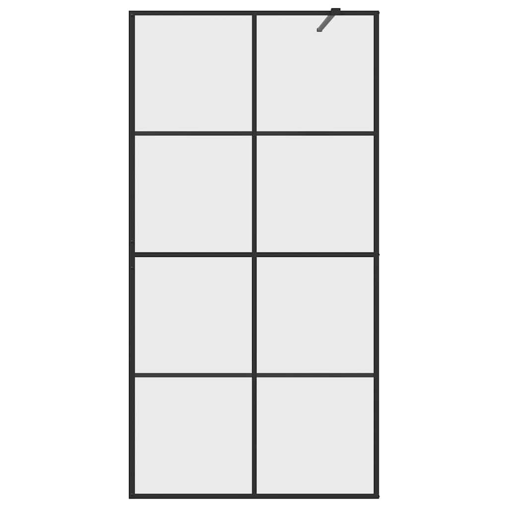 Walk-in Shower Wall Clear ESG Glass Transparent Black 100 x 195 cm