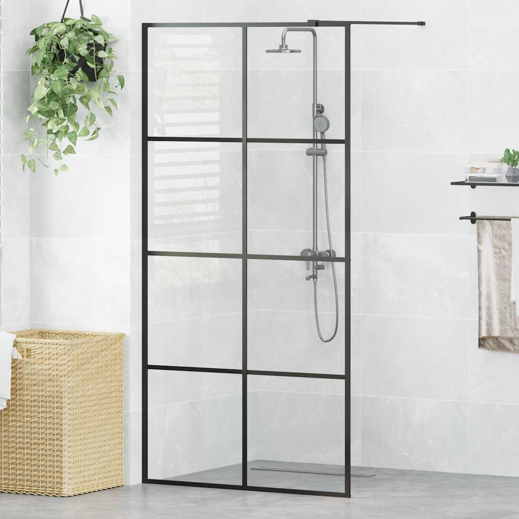 Walk-in Shower Wall Clear ESG Glass Transparent Black 100 x 195 cm