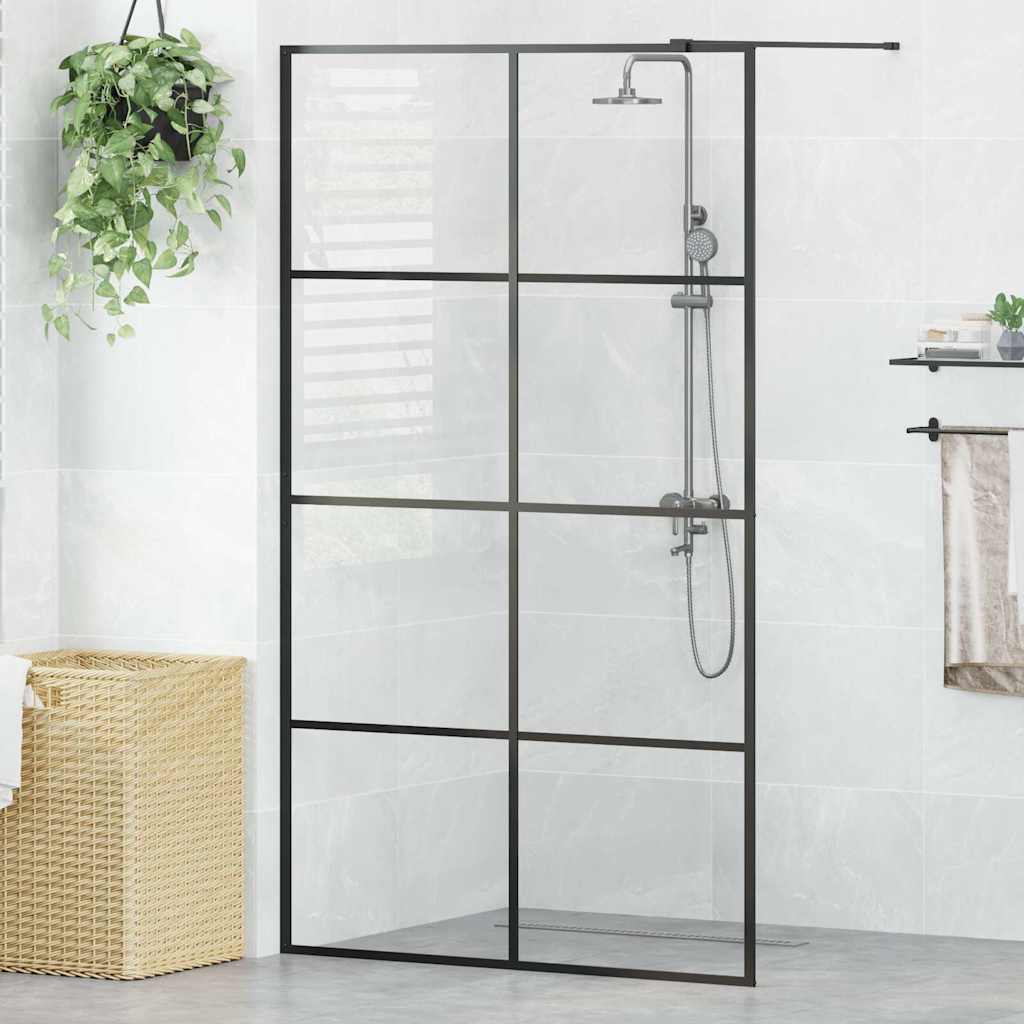 Walk-in Shower Wall Clear ESG Glass Transparent Black 115 x 195 cm