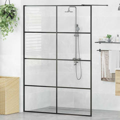Walk-in Shower Wall Clear ESG Glass Transparent Black 140 x 195 cm