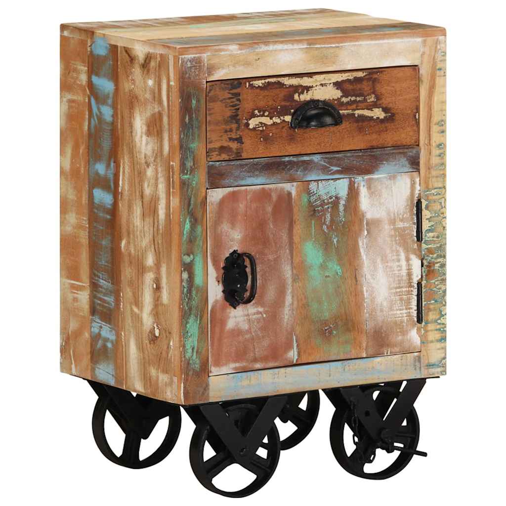 328316 vidaXL Bedside Cabinet with Wheels 40x30x57 cm Solid Reclaimed Wood 1