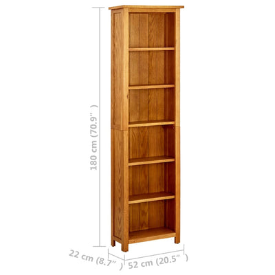 6-Tier Bookcase 52x22x180 cm Solid Oak Wood