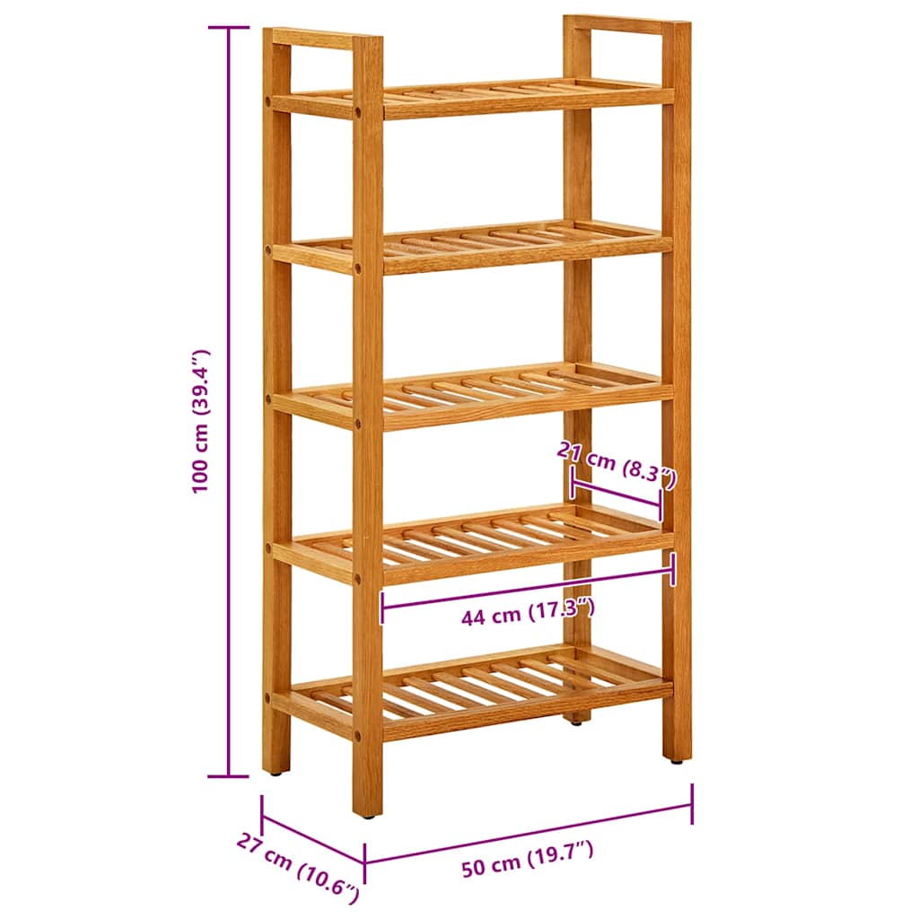 vidaXL Shoe Rack with 5 Shelves 50x27x100 cm Solid Oak Wood 6