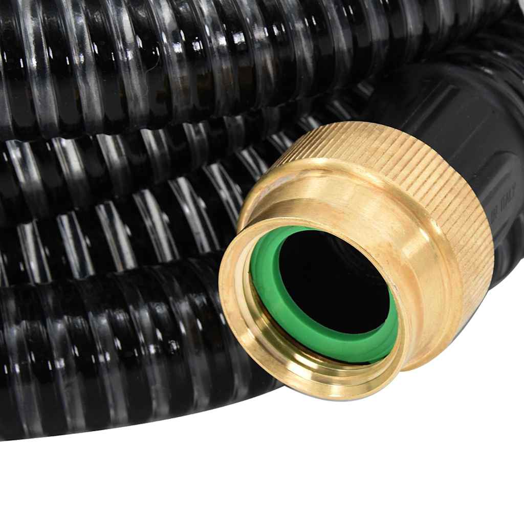 vidaXL Suction Hose with Brass Connectors Black 1.1" 5 m PVC 5