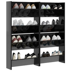 vidaXL Wall Shoe Cabinet | Set of 4 | High gloss black | Engineered wood 4