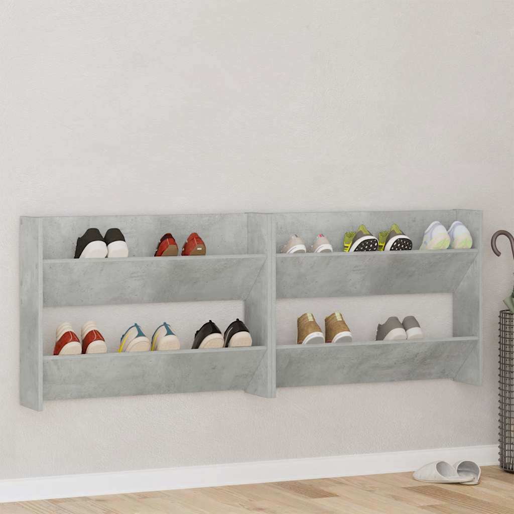vidaXL Wall Shoe Cabinets 2 pcs Concrete Grey 80x18x60 cm Engineered Wood 3