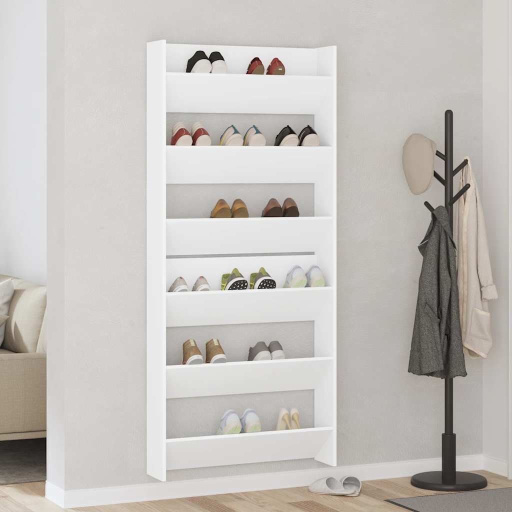 vidaXL Wall Shoe Cabinets 2 pcs  White 80x18x90 cm Engineered Wood 1