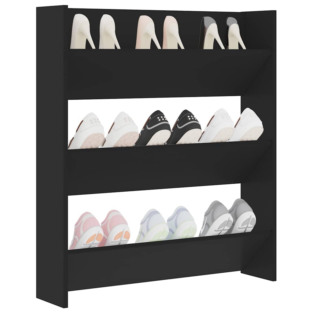 vidaXL Wall Shoe Cabinet Black 80x18x90 cm Engineered Wood 4