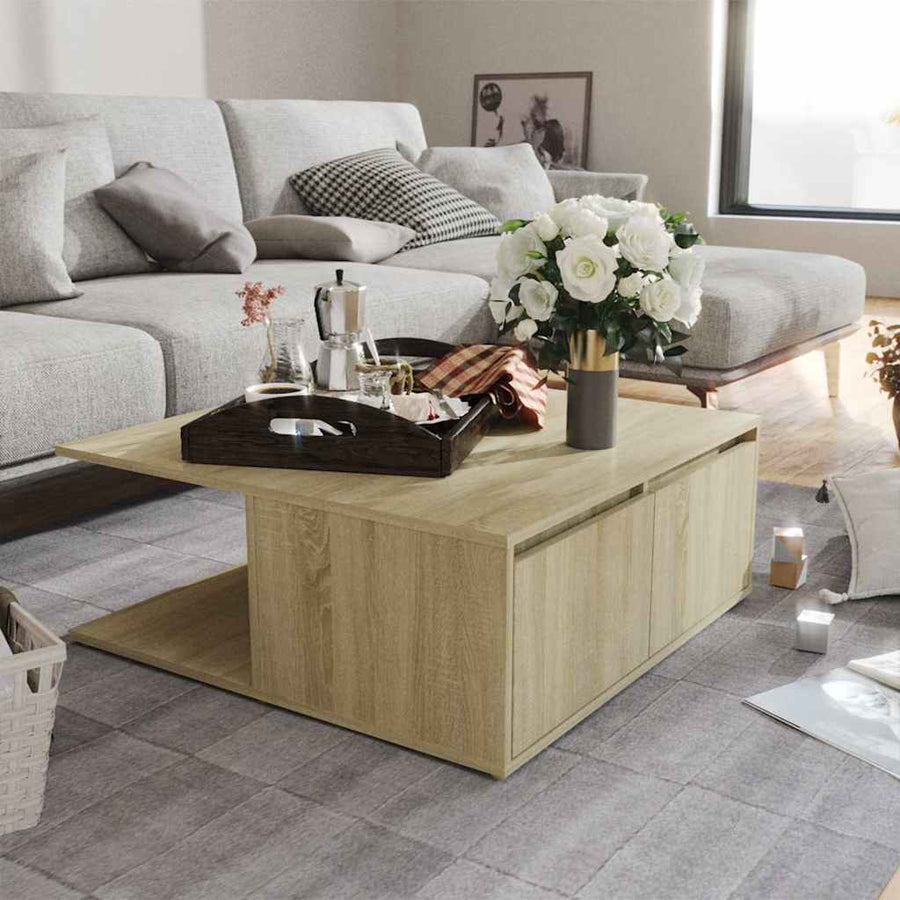 806879 vidaXL Coffee Table Sonoma Oak 80x80x31 cm Engineered Wood 1