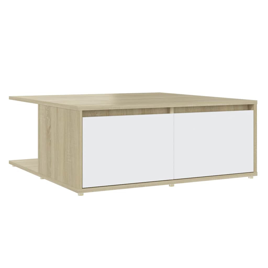 vidaXL Coffee Table | White and Sonoma Oak | Engineered Wood | 80 cm | Storage 2