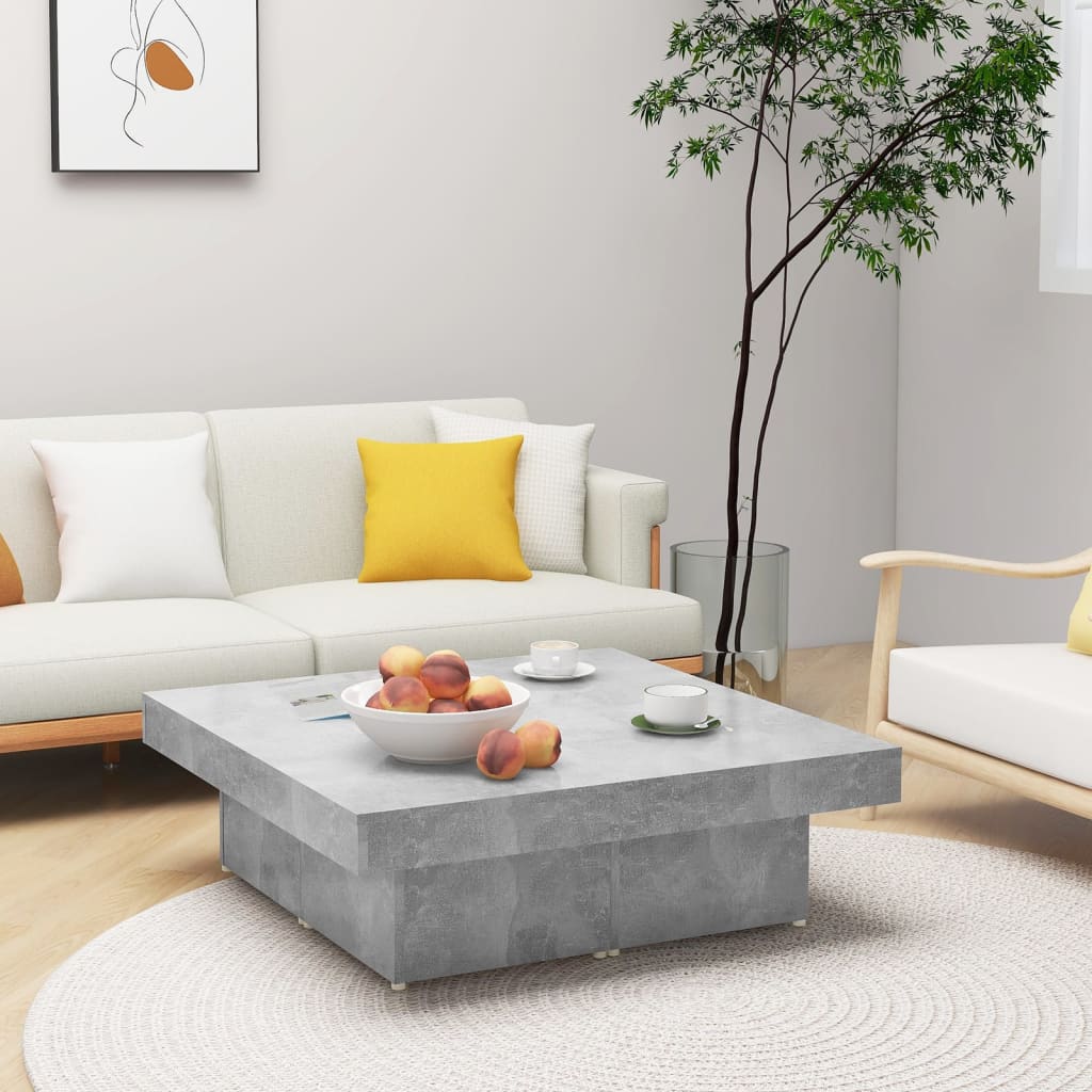 vidaXL Coffee Table | Concrete Grey | Engineered Wood | 90 x 90 x 28 cm | Modern 1