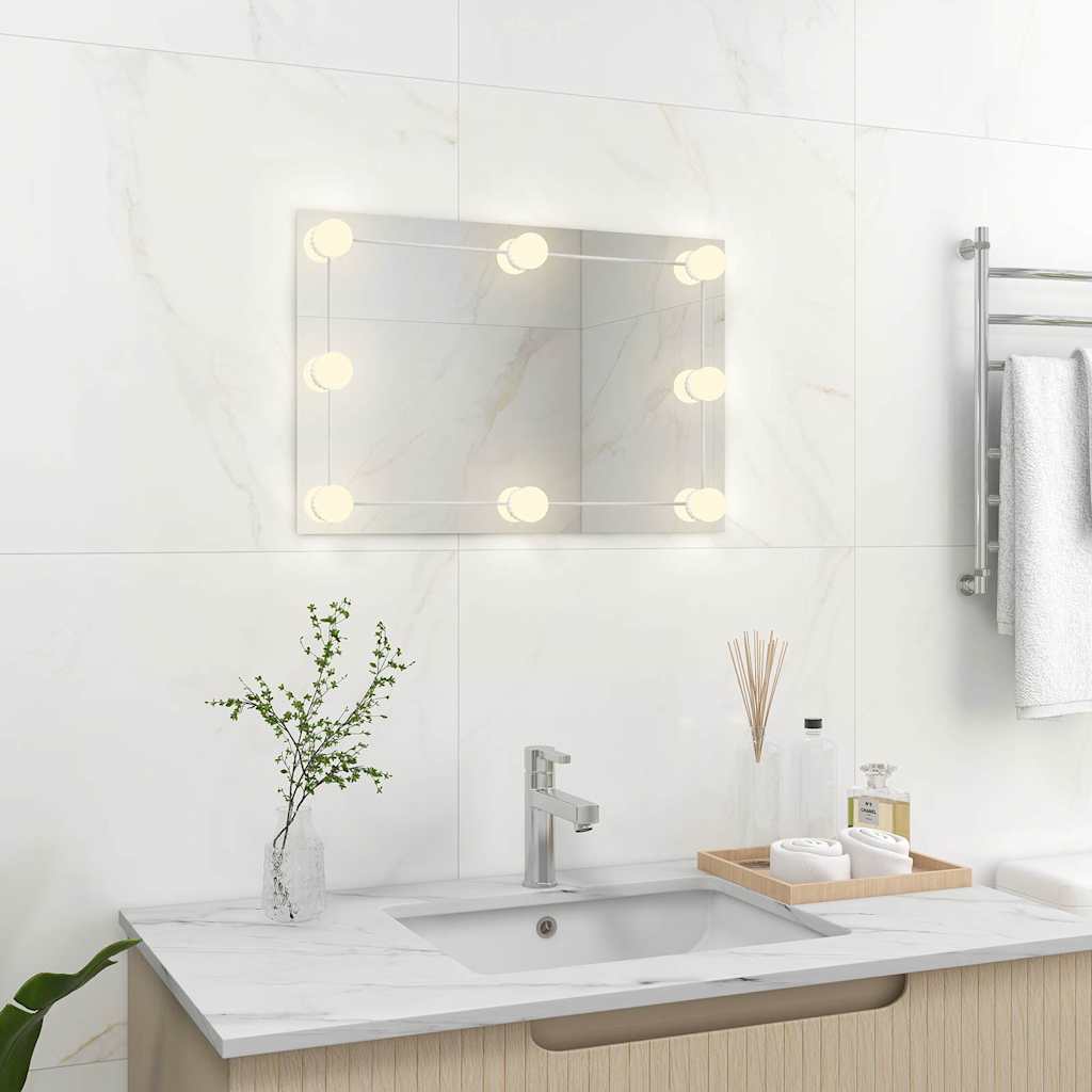Wall Mirror with LED Lights Glass Rectangle with LEDs 60 x 40 cm