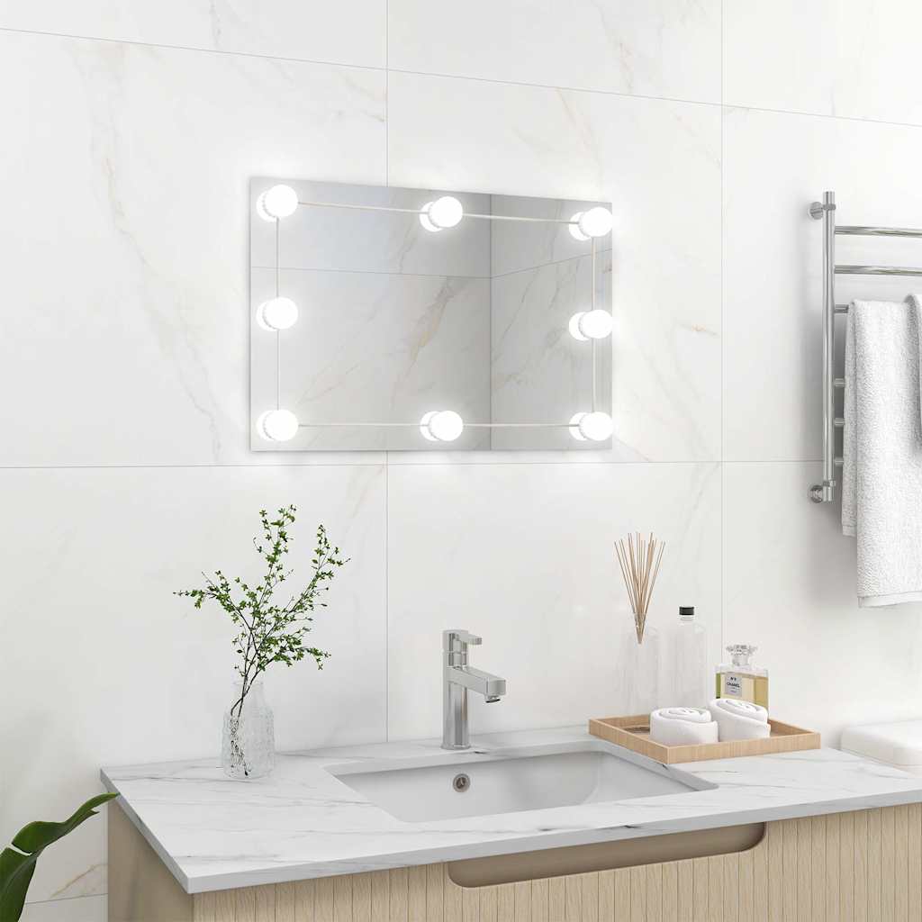 vidaXL Wall Mirror With Led Light | Silver | Glass, Plastic | Medium 1
