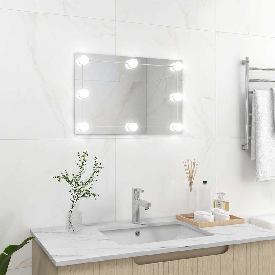 vidaXL Wall Mirror With Led Light | Silver | Glass, Plastic | Medium 1