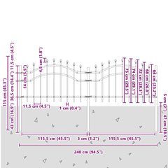 Garden Fence CORONA 240 x 75 cm Powder-coated steel Black 115 cm