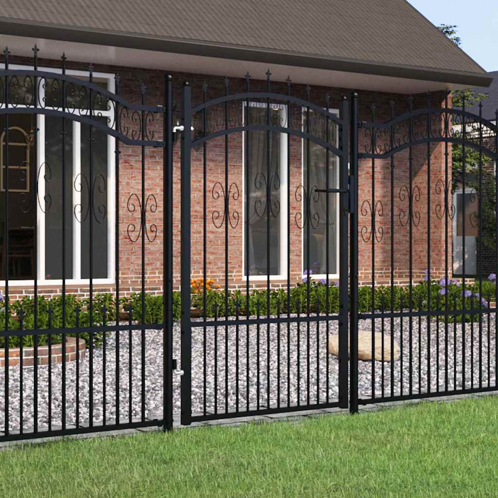 vidaXL Fence Gate "KAMPEN" with Spear Top Black 103x150 cm Steel 1