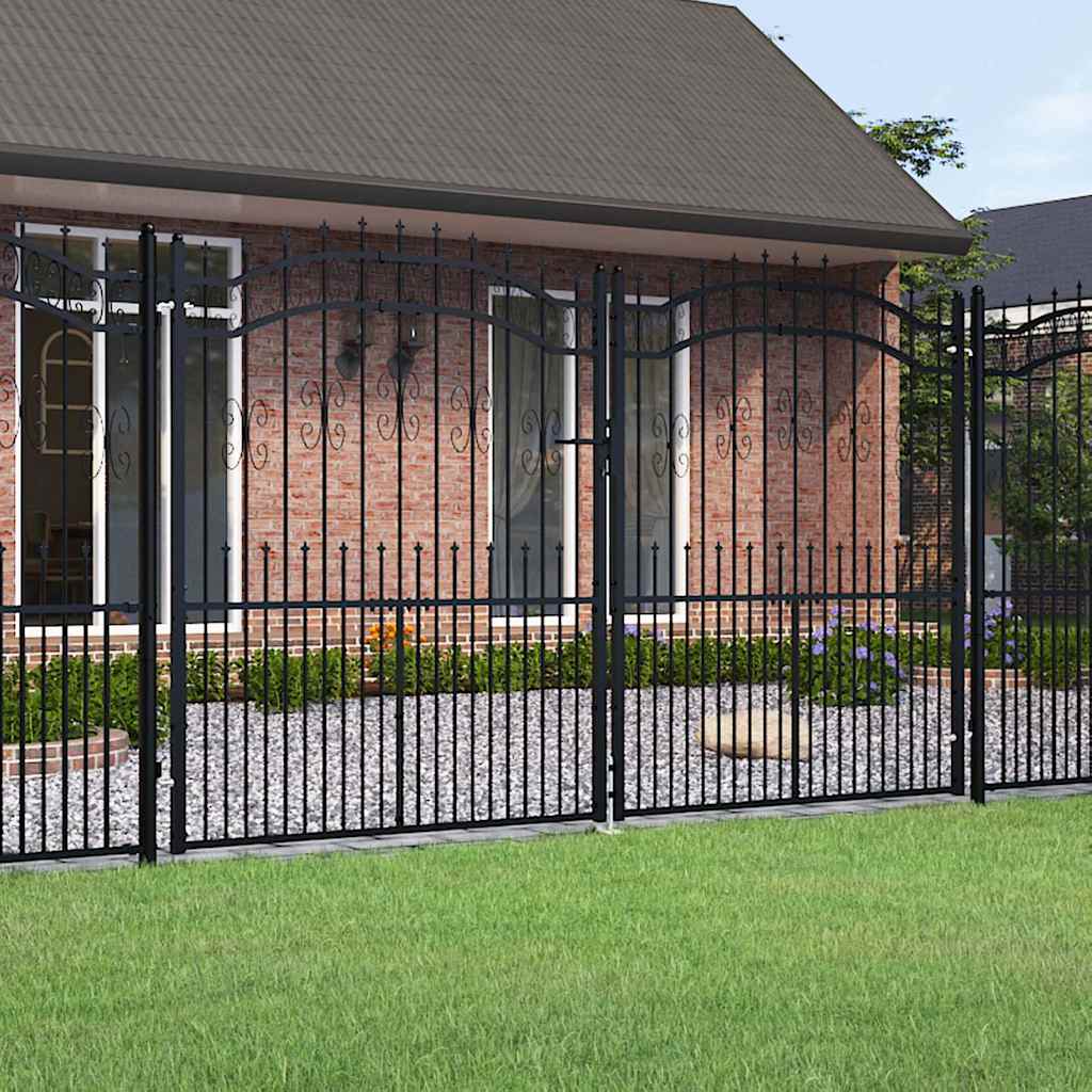 vidaXL Fence Gate "KAMPEN" with Spear Top Black 302x172 cm Steel 1