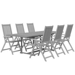 7 Piece Garden Dining Set Solid Wood Acacia 6 Rectangular