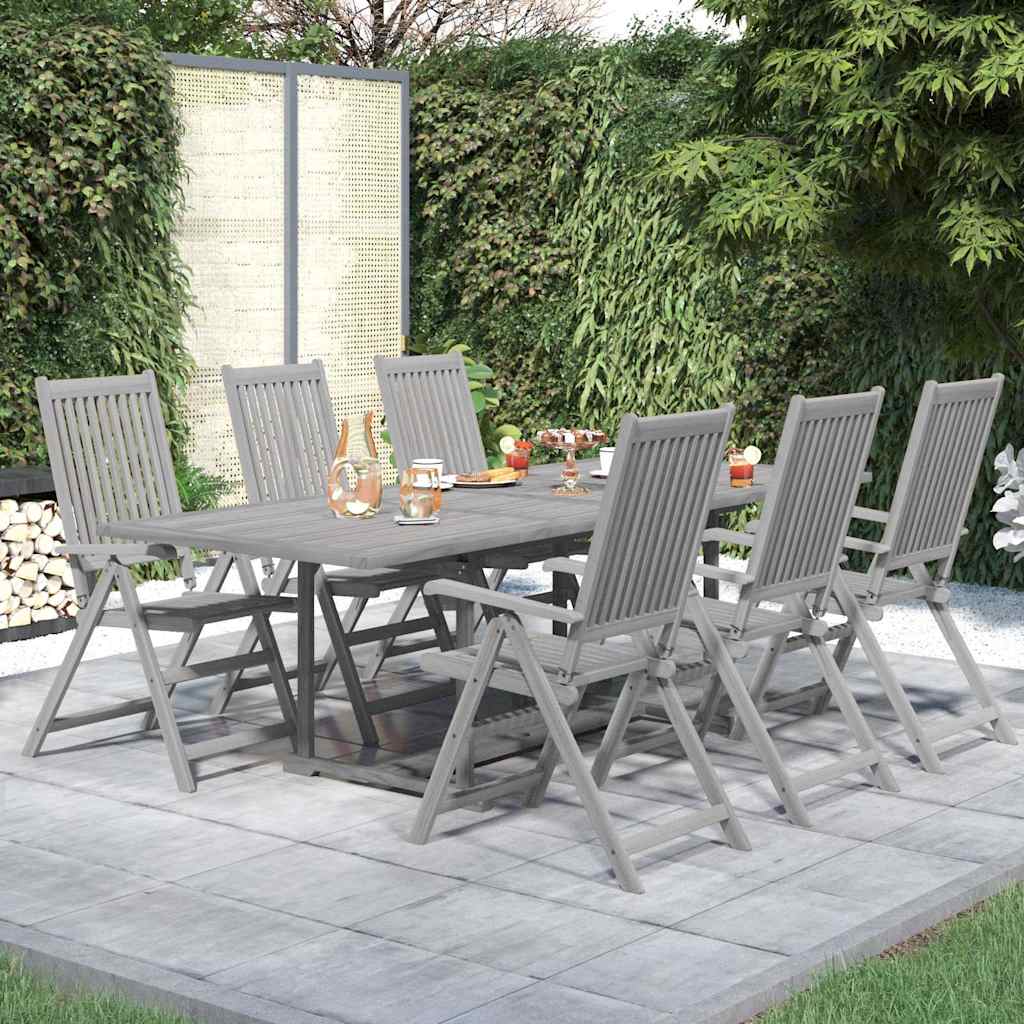 7 Piece Garden Dining Set Solid Wood Acacia 6 Rectangular