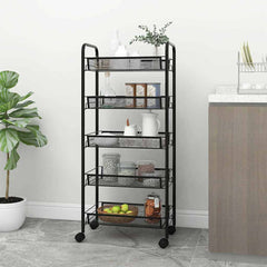 vidaXL 5-Tier Kitchen Trolley Black 46x26x105 cm Iron 1