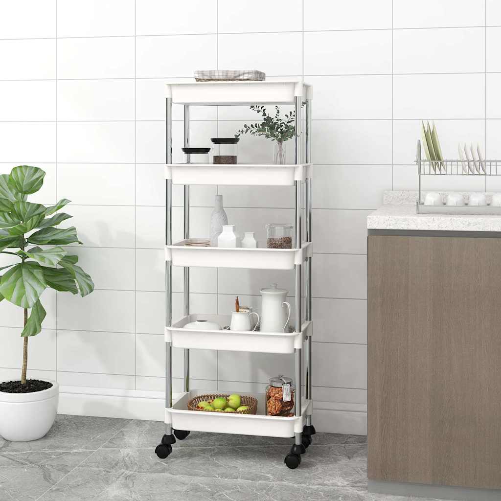 vidaXL 5-Tier Kitchen Trolley White 42x29x128 cm Iron and ABS 1