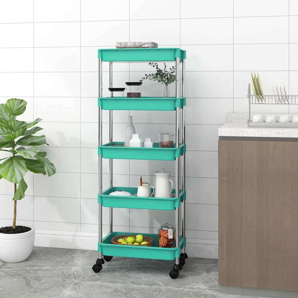 vidaXL 5-Tier Kitchen Trolley Turquoise 42x29x128 cm Iron and ABS 1