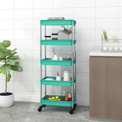 vidaXL 5-Tier Kitchen Trolley Turquoise 42x29x128 cm Iron and ABS 1