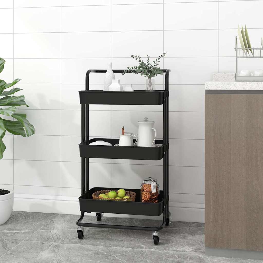 vidaXL 3-Tier Kitchen Trolley Black 42x35x85 cm Iron and ABS 1