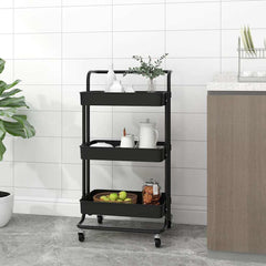 vidaXL 3-Tier Kitchen Trolley Black 42x35x85 cm Iron and ABS 1