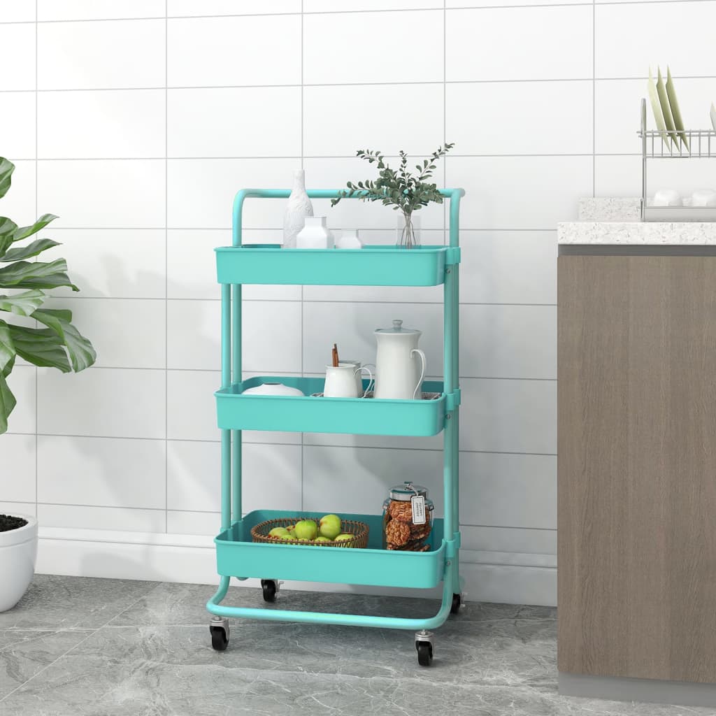 vidaXL 3-Tier Kitchen Trolley Turquoise 42x35x85 cm Iron and ABS 1