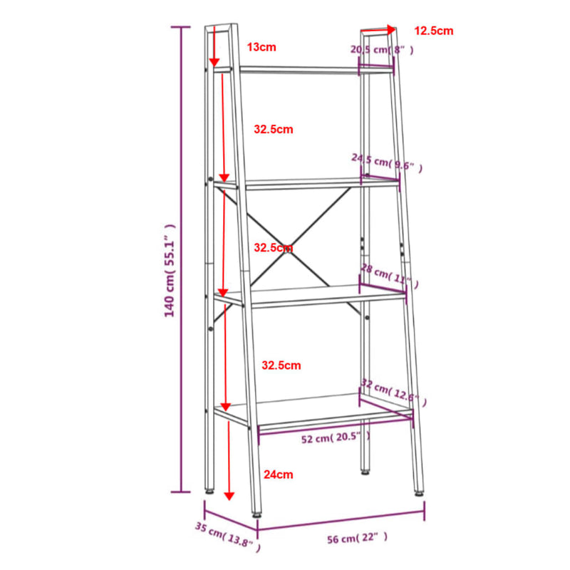 4-Tier Standing Shelf Light Brown and Black 56x35x140 cm