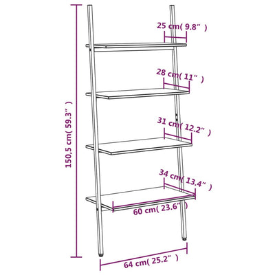 4-Tier Leaning Shelf Dark Brown and Black 64x34x150.5 cm