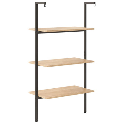 3-Tier Leaning Shelf Light Brown and Black 64x35x120.5 cm