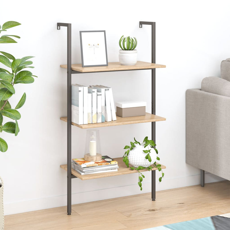 3-Tier Leaning Shelf Light Brown and Black 64x35x120.5 cm