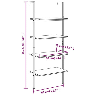 4-Tier Leaning Shelf Light Brown and Black 64x35x152.5 cm