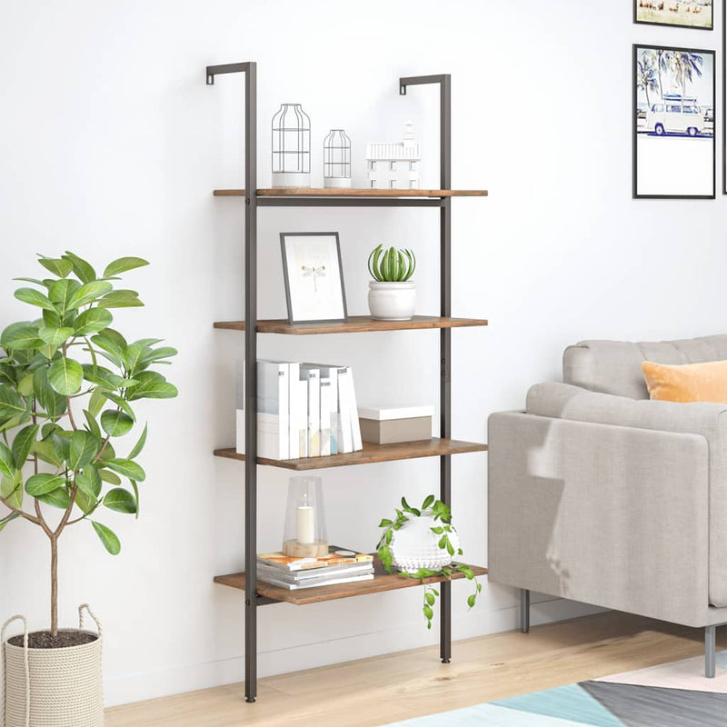 4-Tier Leaning Shelf Dark Brown and Black 64x35x152.5 cm