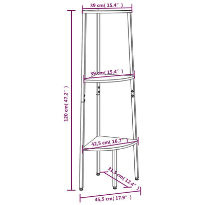 3-Tier Corner Shelf Light Brown and Black 45.5x31.5x120 cm