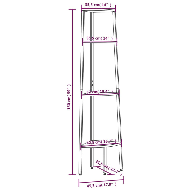 4-Tier Corner Shelf Black 45.5x31.5x150 cm