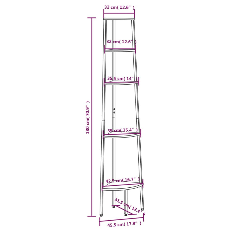 5-Tier Corner Shelf Light Brown and Black 45.5x31.5x180 cm