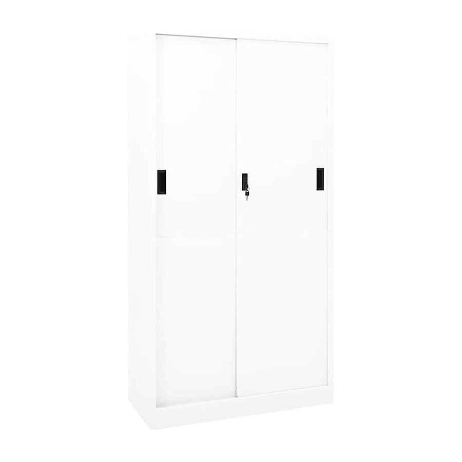 Office Cabinet with Sliding Door White Steel