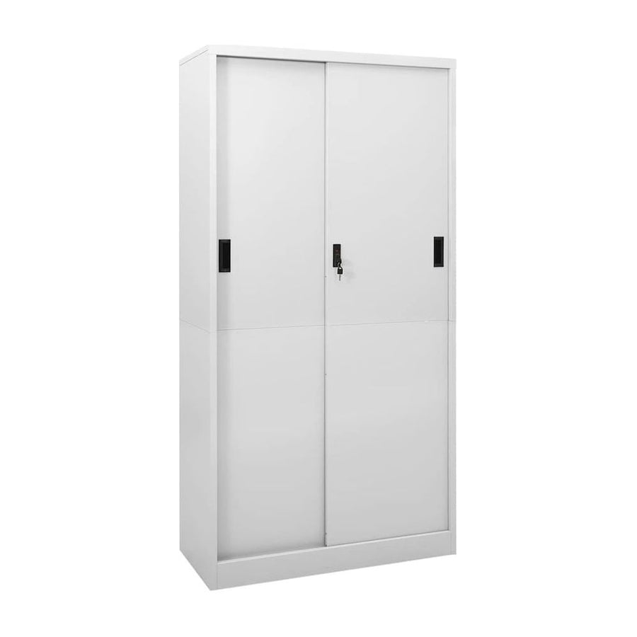 Office Cabinet with Sliding Door Light Grey Steel