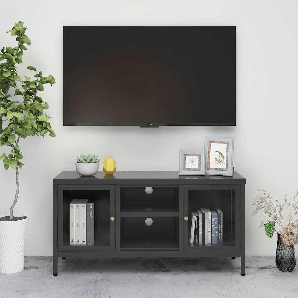 TV Cabinet 105x35x52 cm Steel and Glass Anthracite
