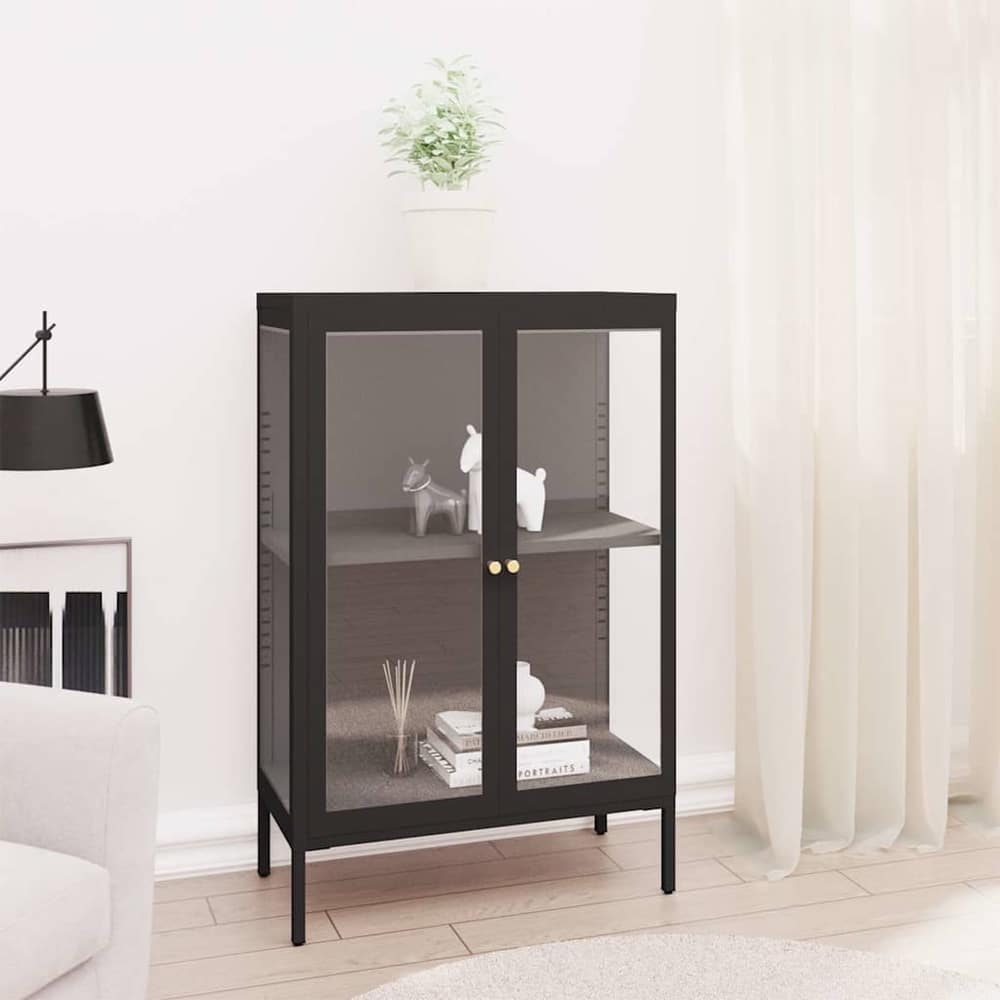 Sideboard 75x35x105 cm Steel and Glass Black