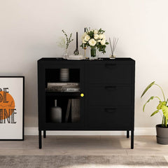 Sideboard 75x35x70 cm Steel and Tempered Glass Black